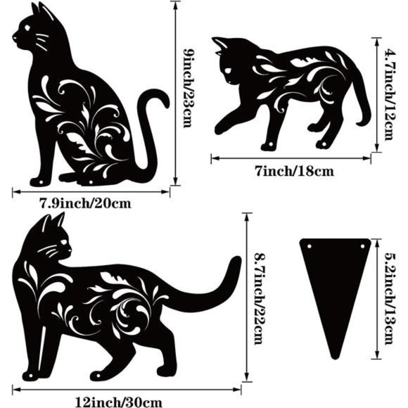 3 Pack Metal Cat Garden Statues Black Cat Silhouette Cat Decorative Garden Stake - Picture 5 of 7